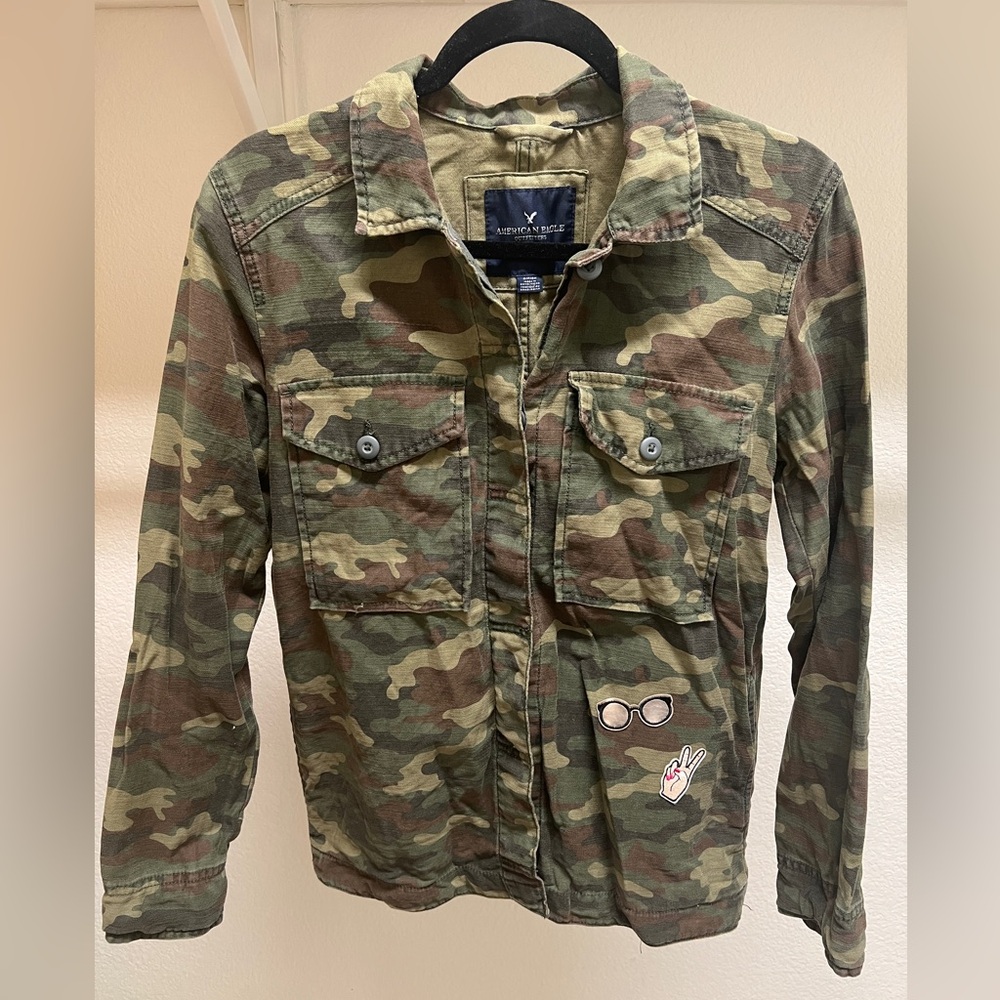 American Eagle Outfitters Camouflage Jacket with Patches